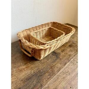 Vintage Wicker Tray and Basket Duo | Farmhouse Cottagecore Decor